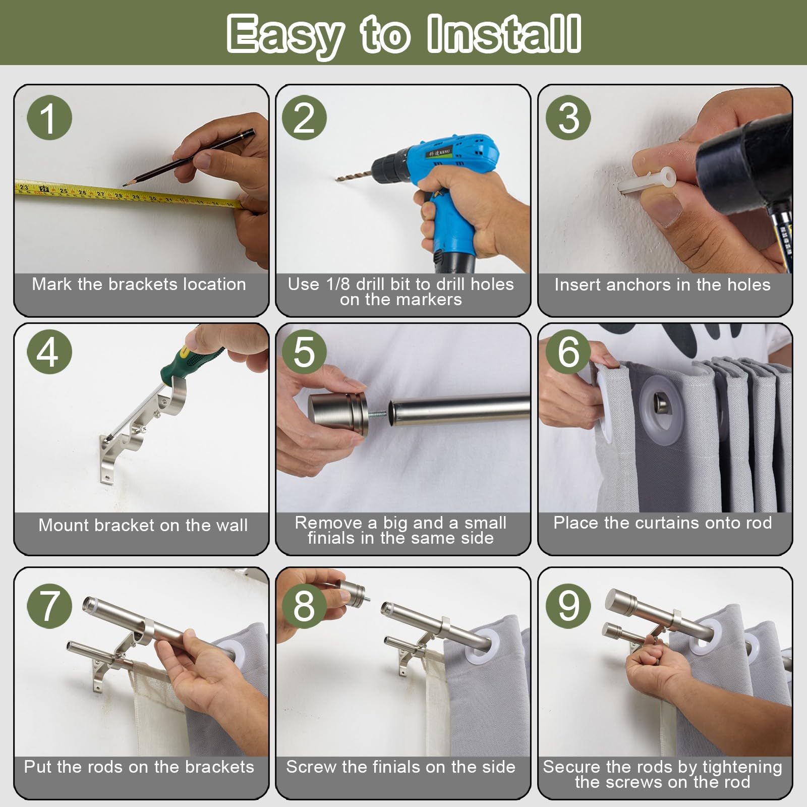 Vimayta heavy-duty holding capacity keeps heavy blackout curtains aligned with minimal sag