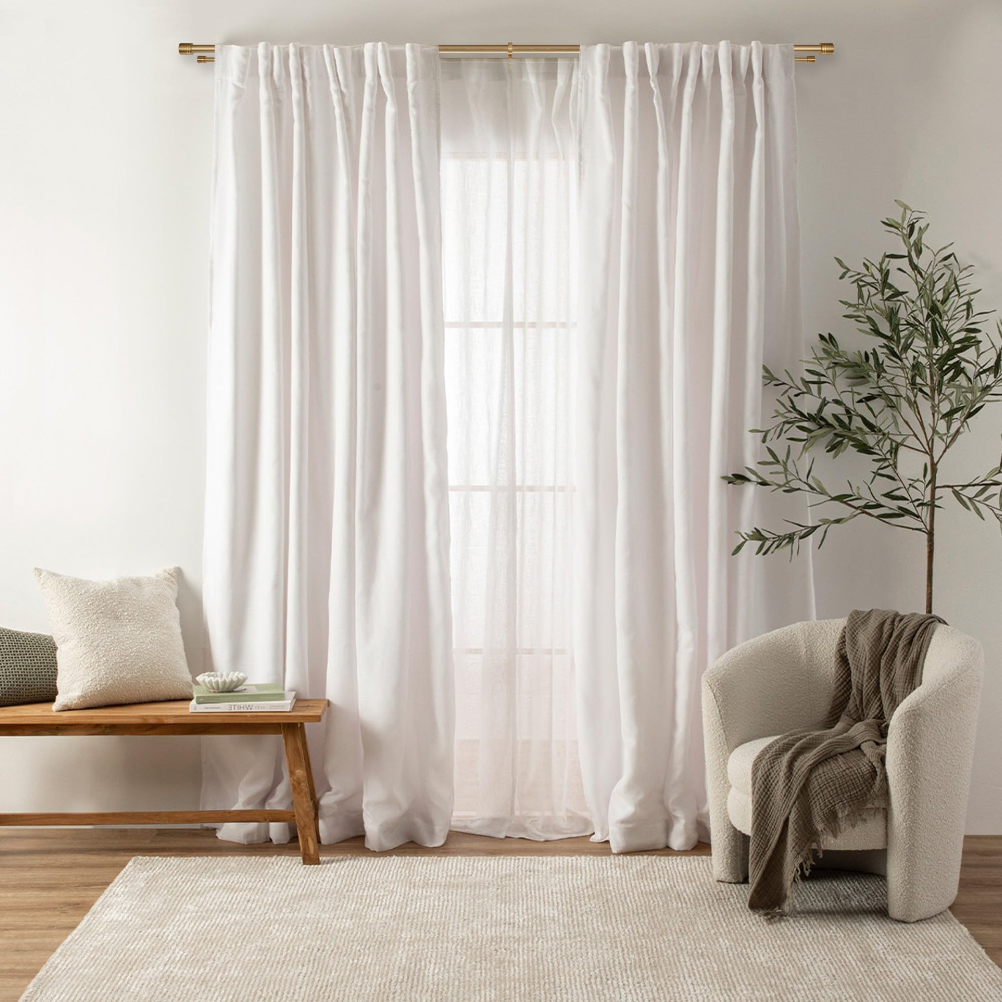 Vimayta modern window dress setup brings a sleek brushed-gold finish to your room