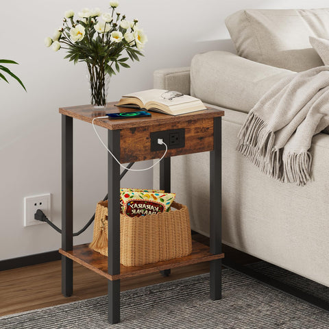 VIMBER end table with 2-tier storage shelves for bedroom organization.