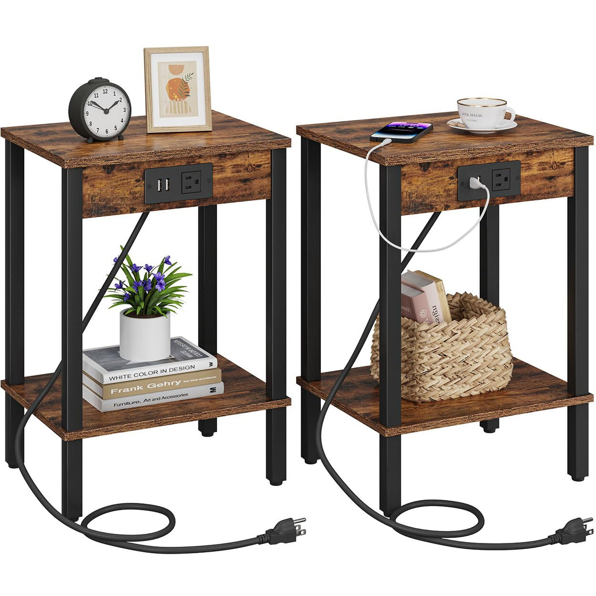 VIMBER end table charging-station set 2-pack beside sofa for easy charging.