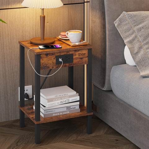 VIMBER end table USB outlets close-up showing convenient power access.