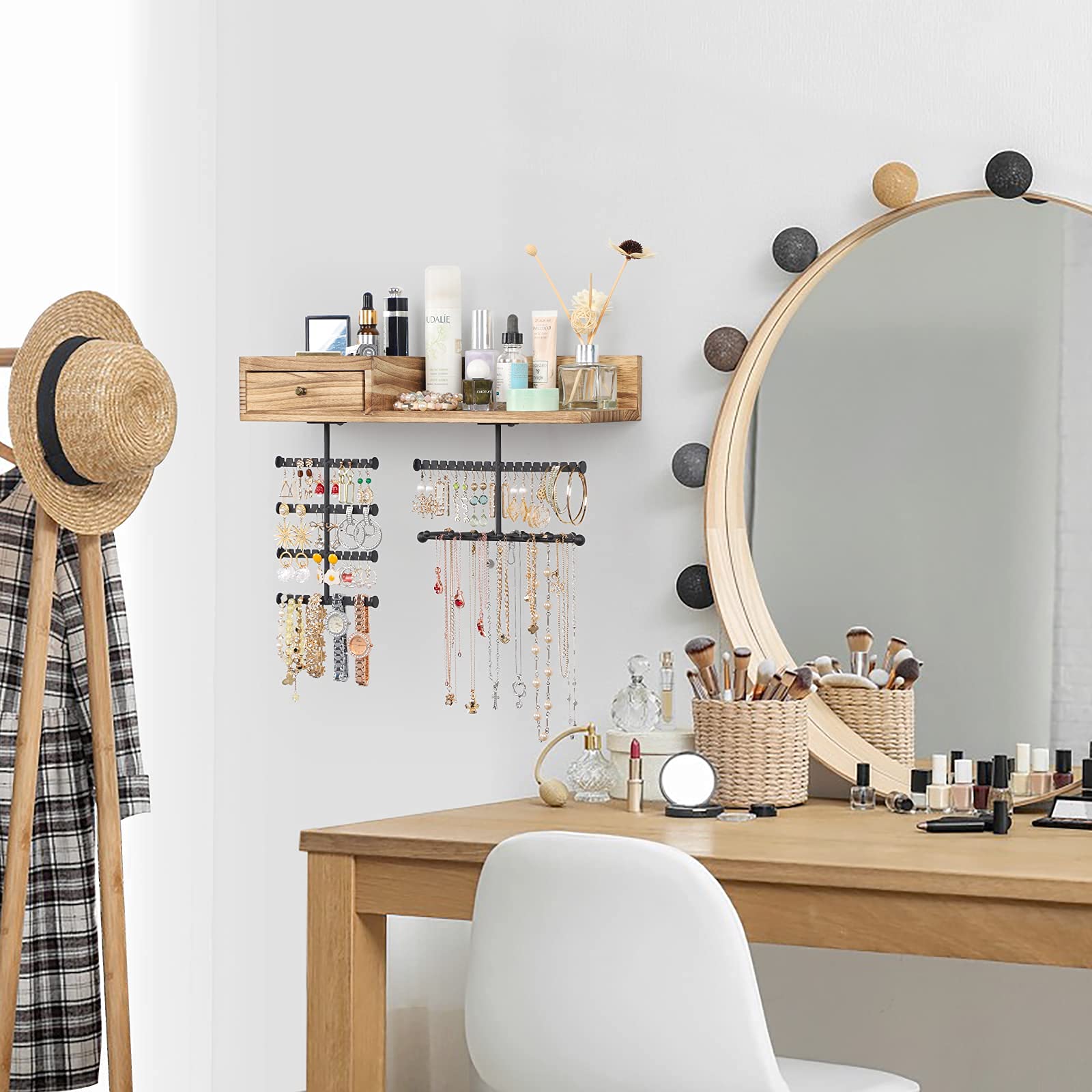 VINAEMO jewelry organizer wood drawer showcasing ample storage for rings and small pieces.