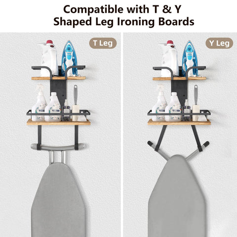 VINAEMO two-layer storage panel with expanded shelves for irons and accessories.