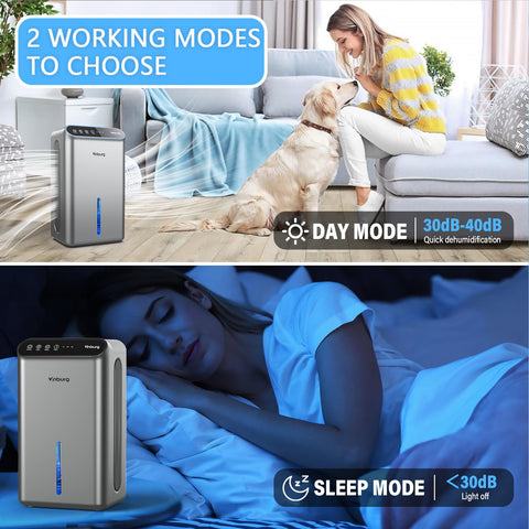 Vinburg 3-timer dehumidifier for energy-saving, flexible operation.