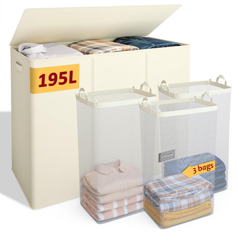 Vincona 195L laundry hamper 3-section with ample capacity for family sorting.
