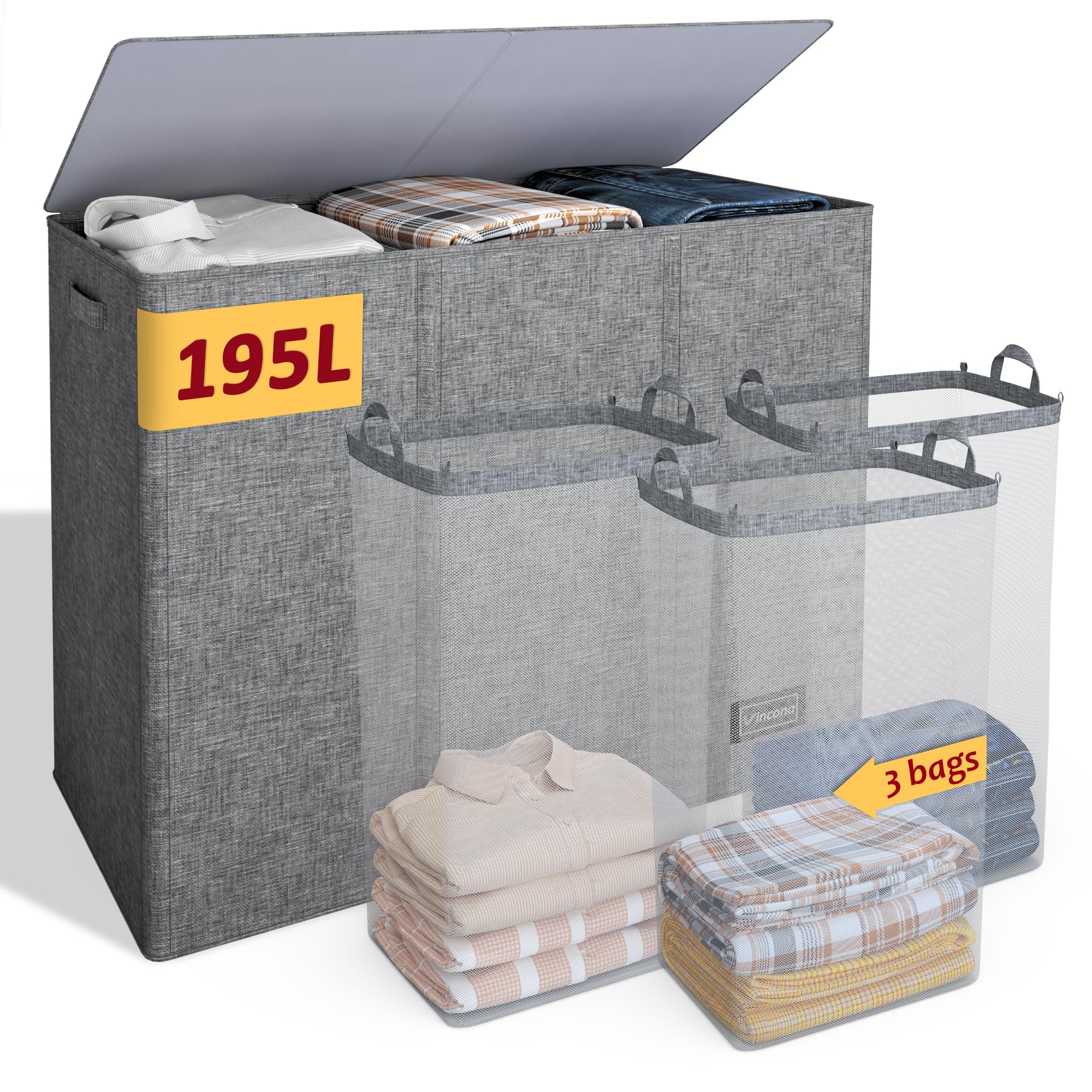 Vincona 195L laundry hamper with lid keeps clothes out of sight and room tidy