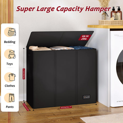 Vincona 3-compartment hamper with lid conceals laundry and keeps odors at bay