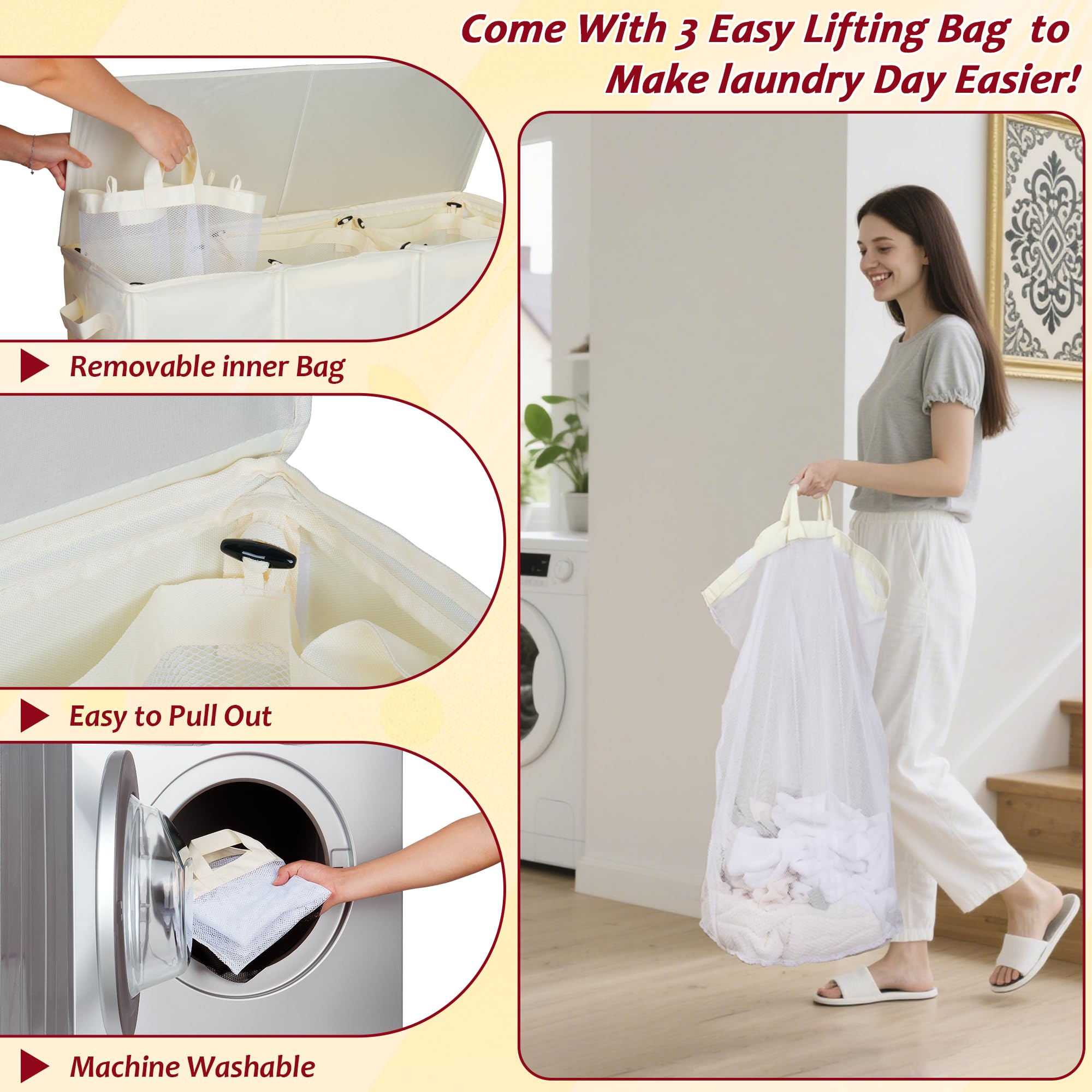 Vincona collapsible sorter with three compartments streamlines laundry day.