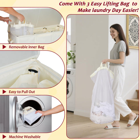 Vincona collapsible sorter with three compartments streamlines laundry day.