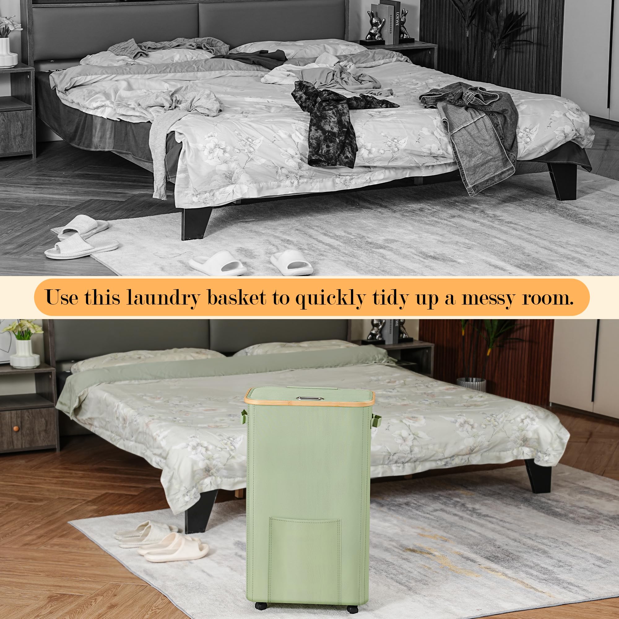 Vincona laundry basket with sturdy handles for easy carrying.
