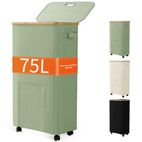 Vincona rolling laundry basket with wheels for effortless transport.