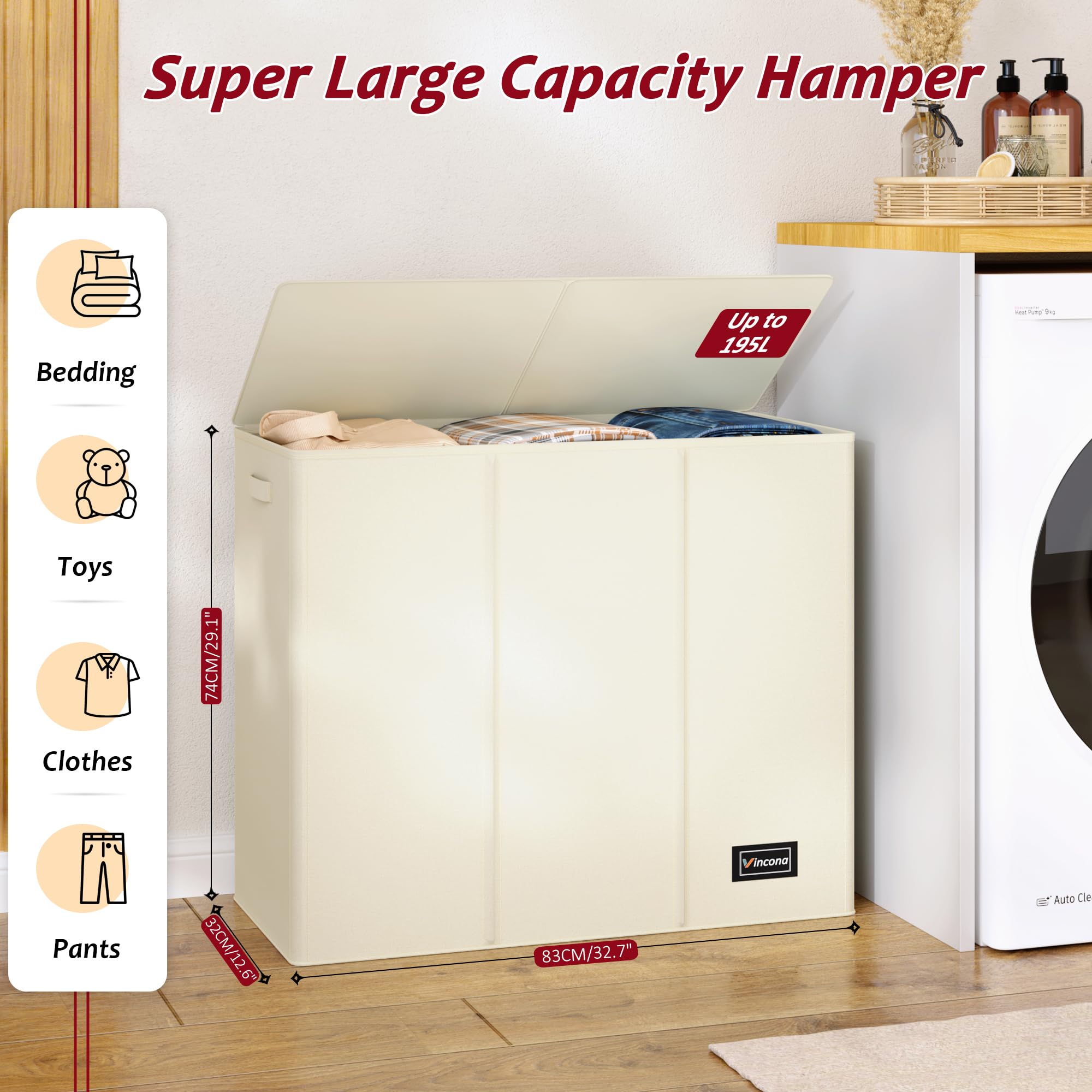 Vincona lid covered laundry hamper conceals laundry for a tidy space.