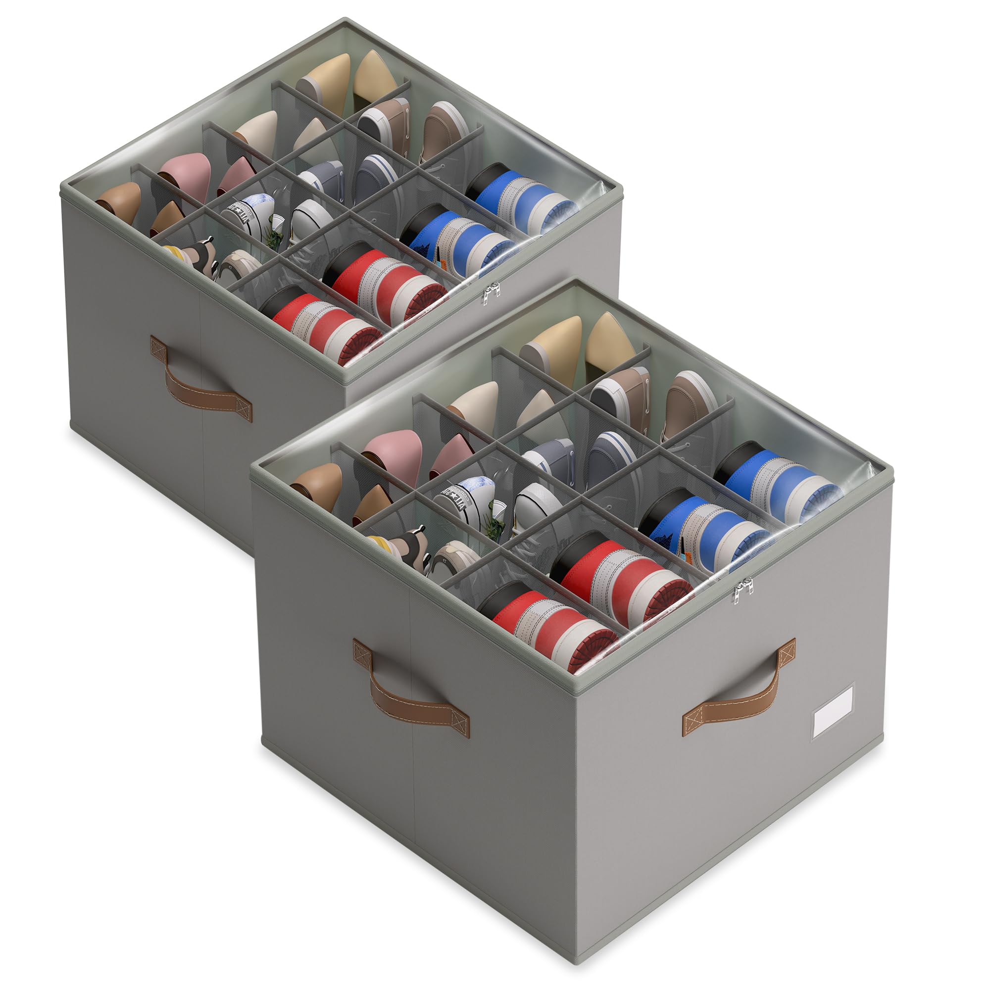 Vincona shoe organizer closet with closed cover showing organized footwear.