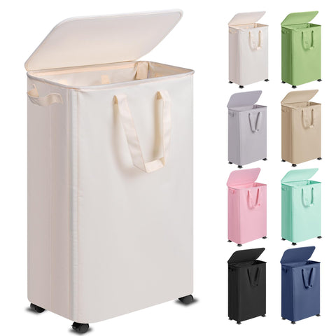 Vincona slim laundry hamper with lid and wheels for easy transport and odor containment.