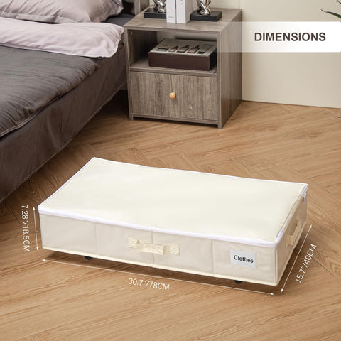 Under-bed storage neatly fits under furniture for clutter-free bedrooms.