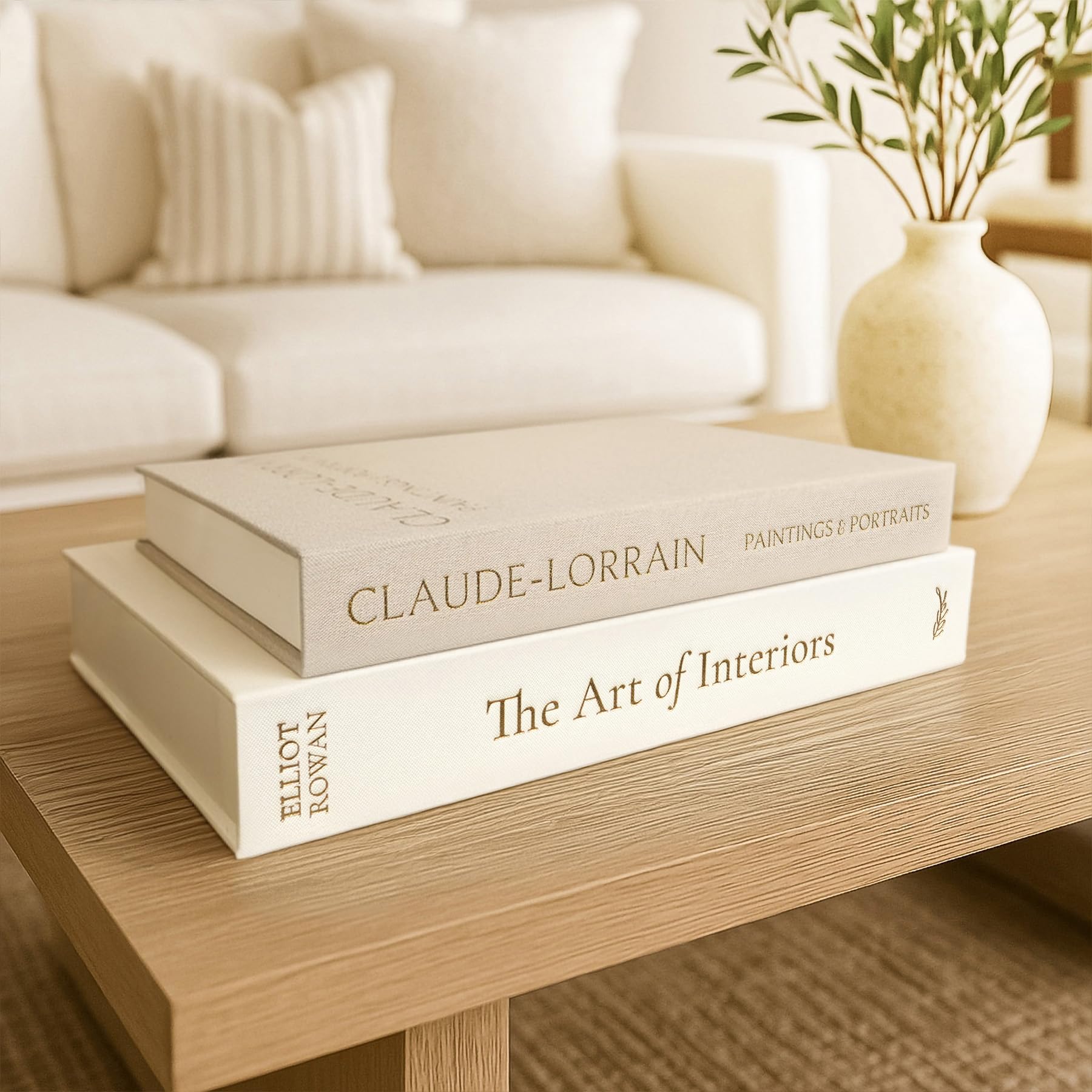 Vine Creations coffee table display ready decorative books for stylish storage.