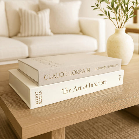 Vine Creations coffee table display ready decorative books for stylish storage.