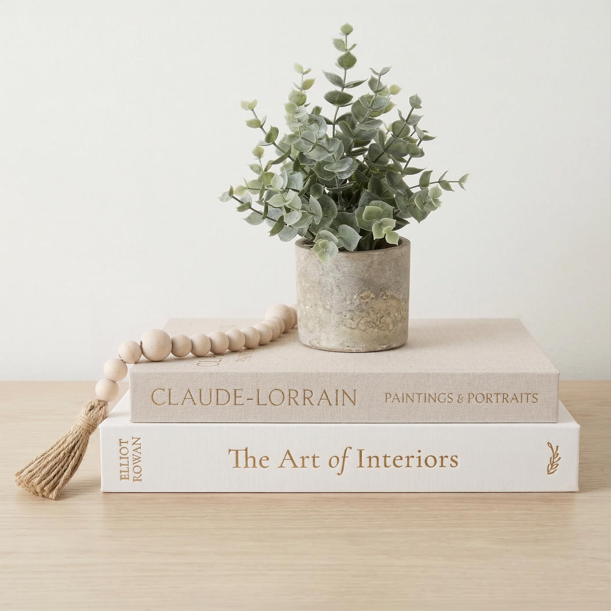 Vine Creations decorative books large box with linen texture and gold lettering for elegant shelf styling.
