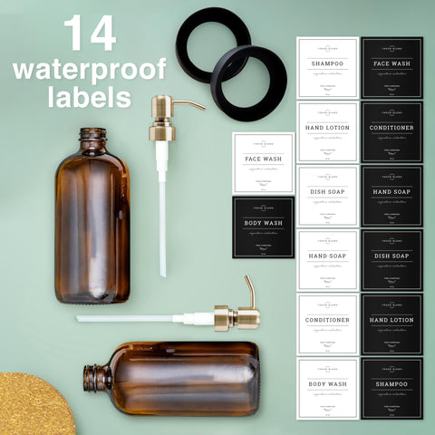 Vine Creations amber dispensers create an elegant kitchen sink setup.