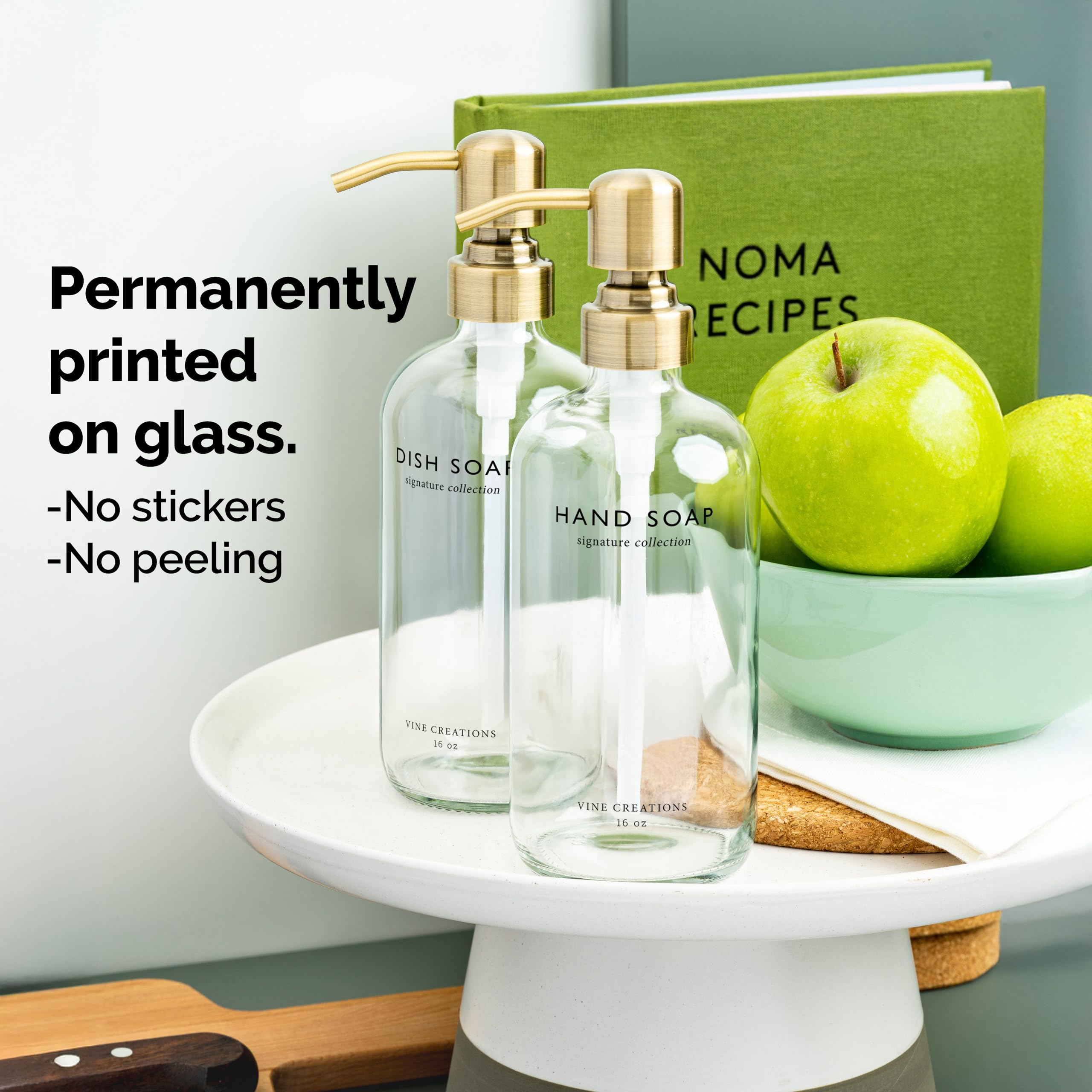 Vine Creations print-on-glass design close-up on a modern dispenser.