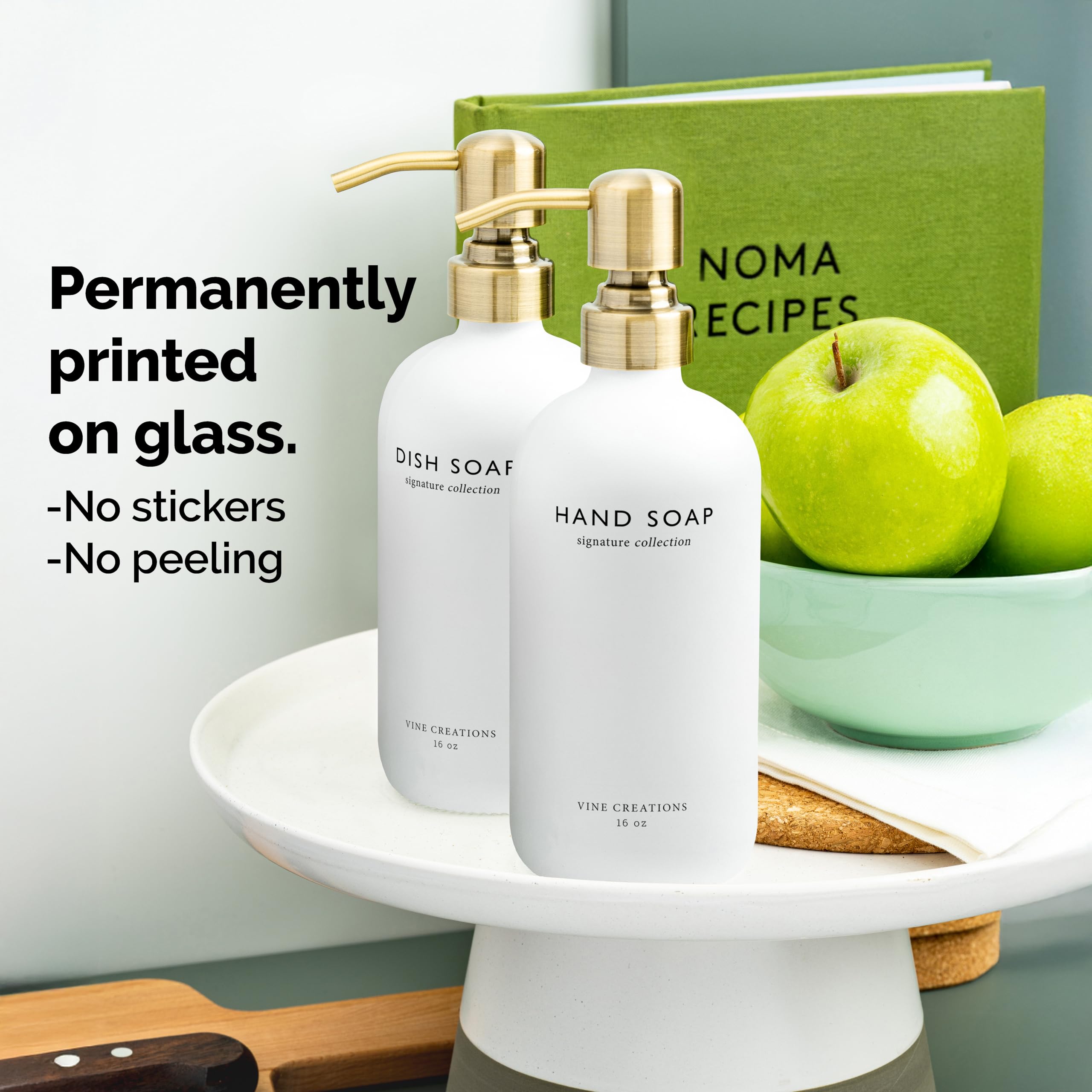 Printed-on-glass labels by Vine Creations for a clean, sticker-free look