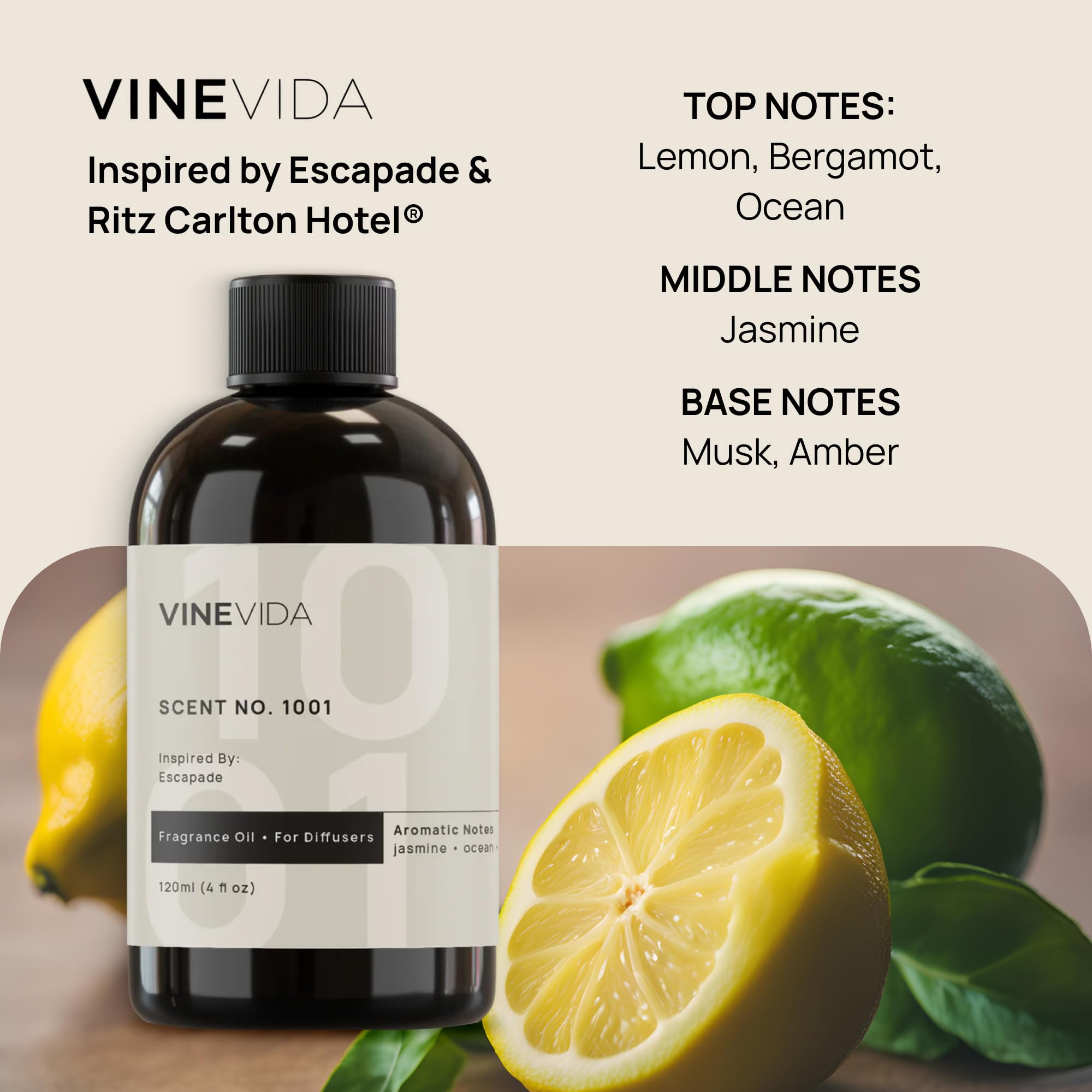 VINEVIDA No.1001 bottle cap seals the premium scent for steady diffusion.