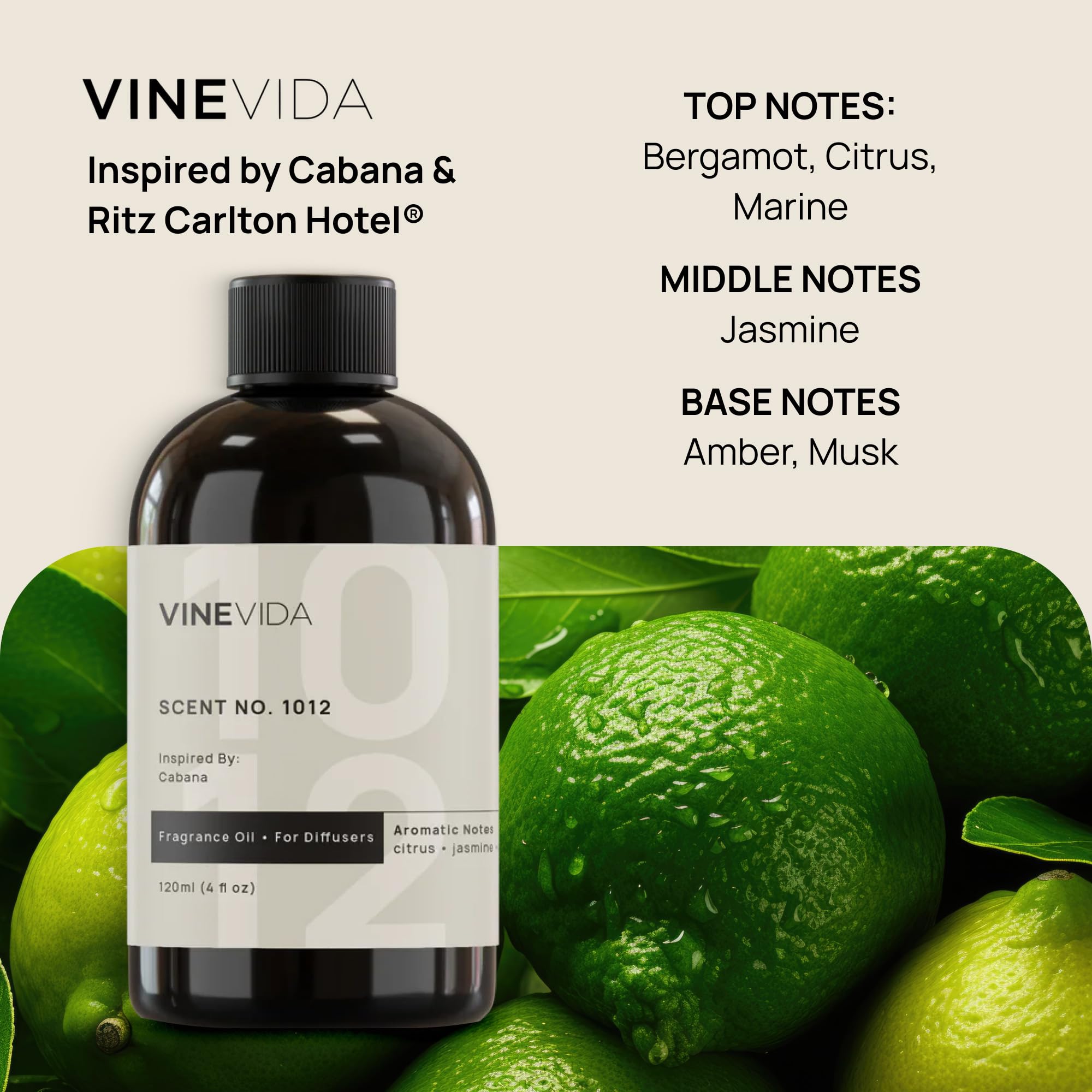 VINEVIDA Scent No.1012 fragrance in diffuser nozzle highlights long lasting hotel ambiance