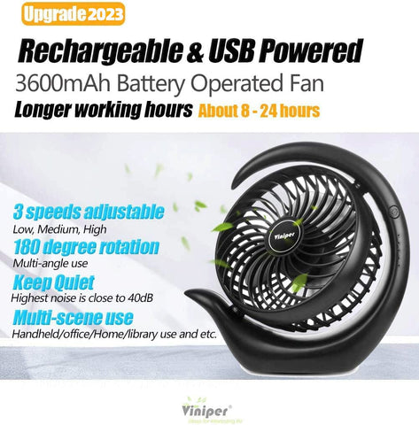 Viniper 6.2-inch desk fan compact size enables easy travel.