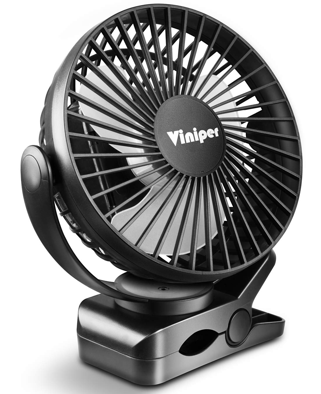 Viniper clip-on fan includes USB charging cable for easy recharging.