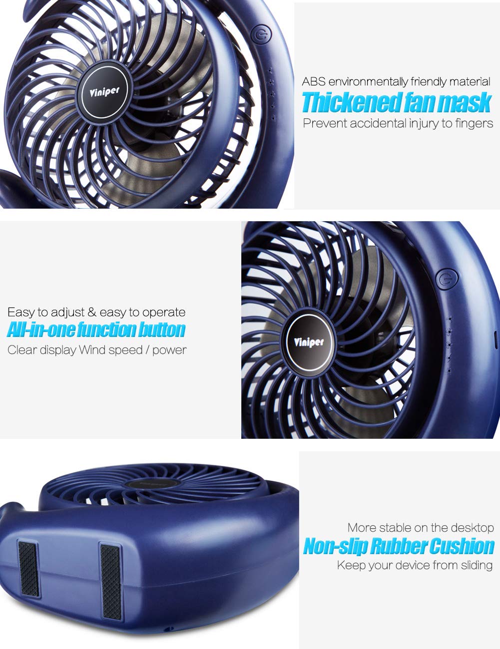 Viniper fan showing 180-degree rotation for flexible airflow direction