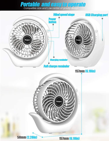 Viniper fan powered by USB and battery for versatile indoor or outdoor use