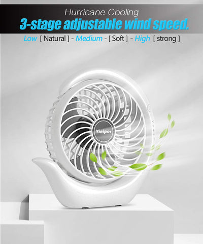Viniper fan with 180-degree rotation supports adjustable airflow from any angle.