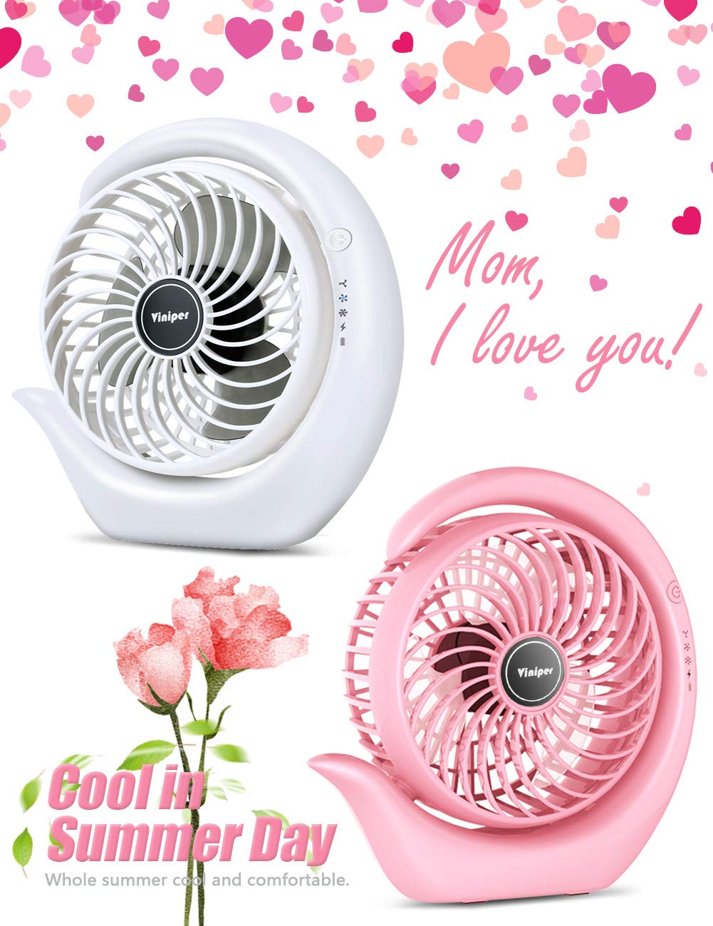 Viniper compact desk fan on a bedside table delivering quiet, steady airflow.