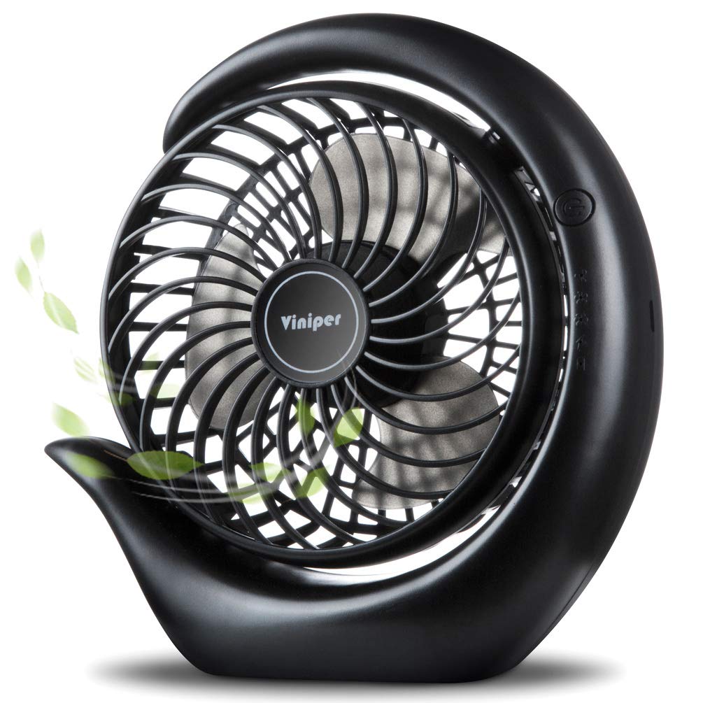 Viniper portable desk fan front view for personal cooling on a compact desk.