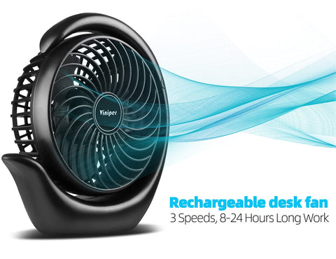 Viniper fan side view highlights slim profile ideal for small desks.