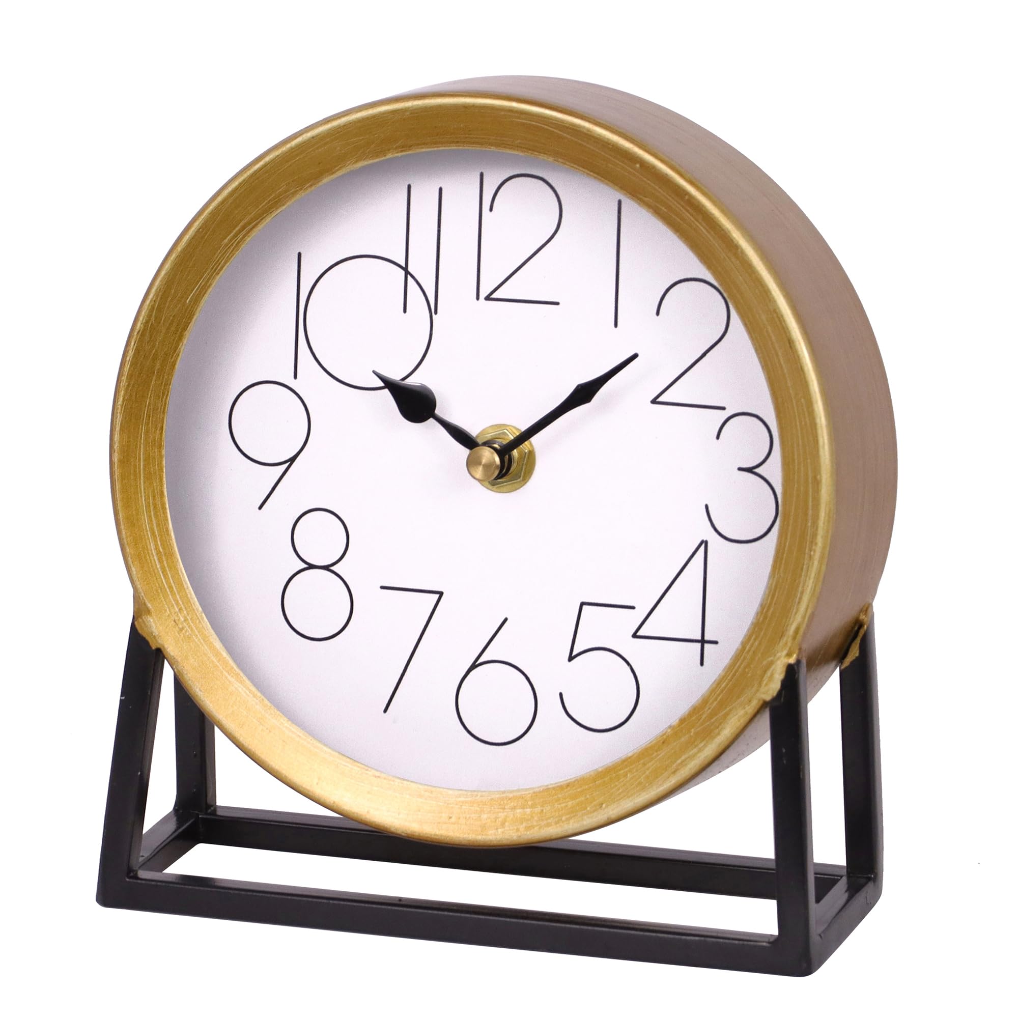 VinSees golden table clock on stand for a serene, stylish living space.