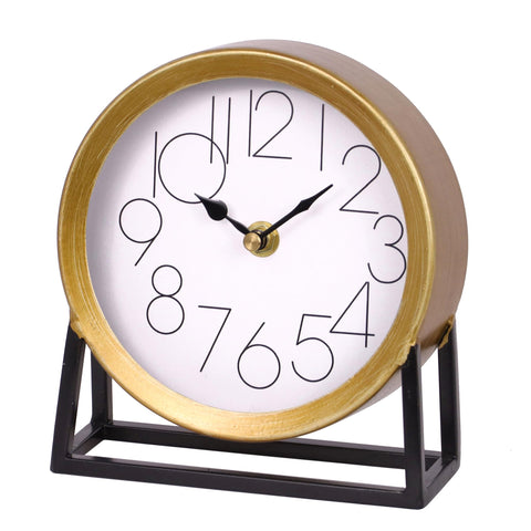 VinSees golden table clock on stand for a serene, stylish living space.