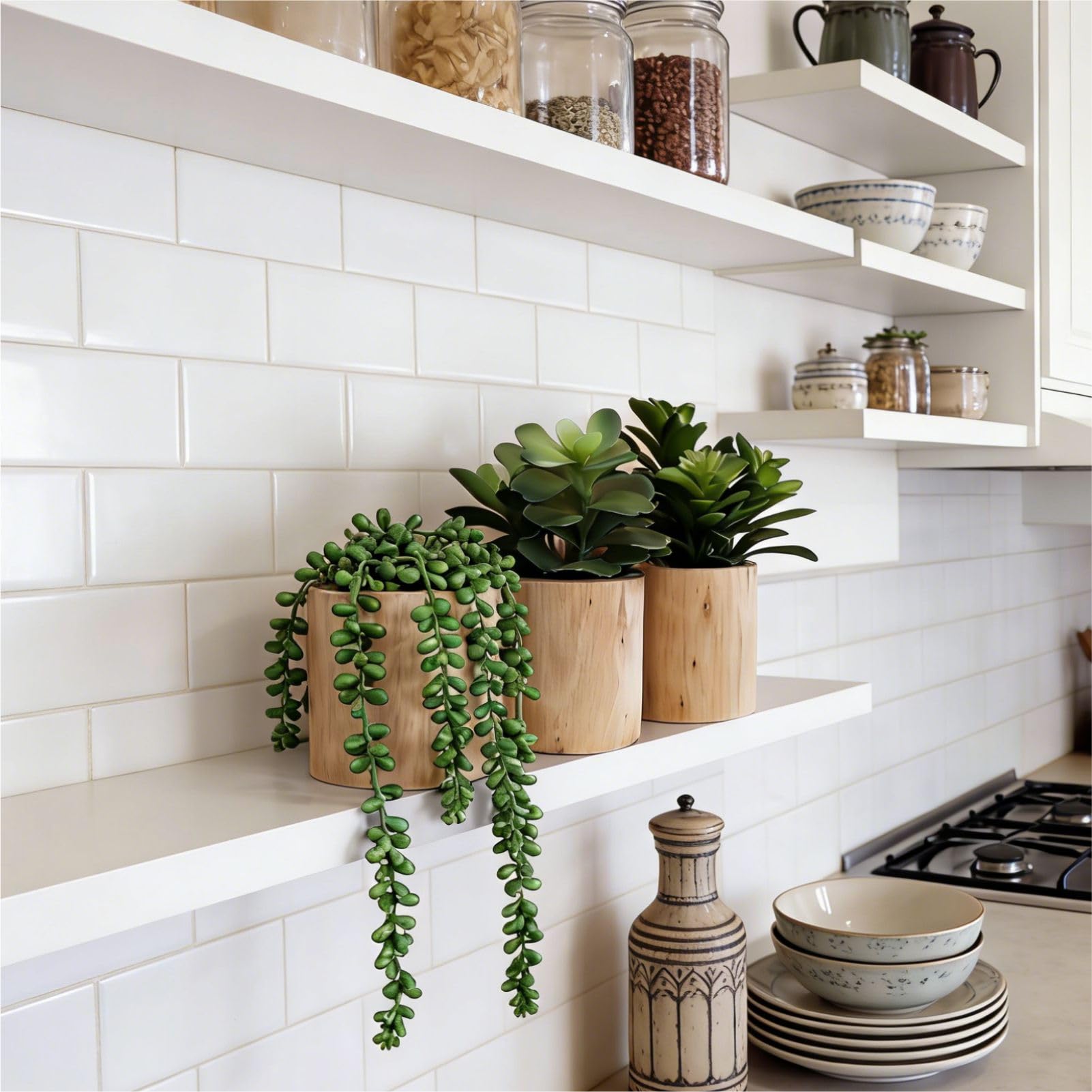 VINSUNI bookshelves gain a subtle, natural accent with these mini plants.