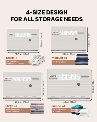 VINTAR 16-pack vacuum storage bags organized luggage with easy compression.