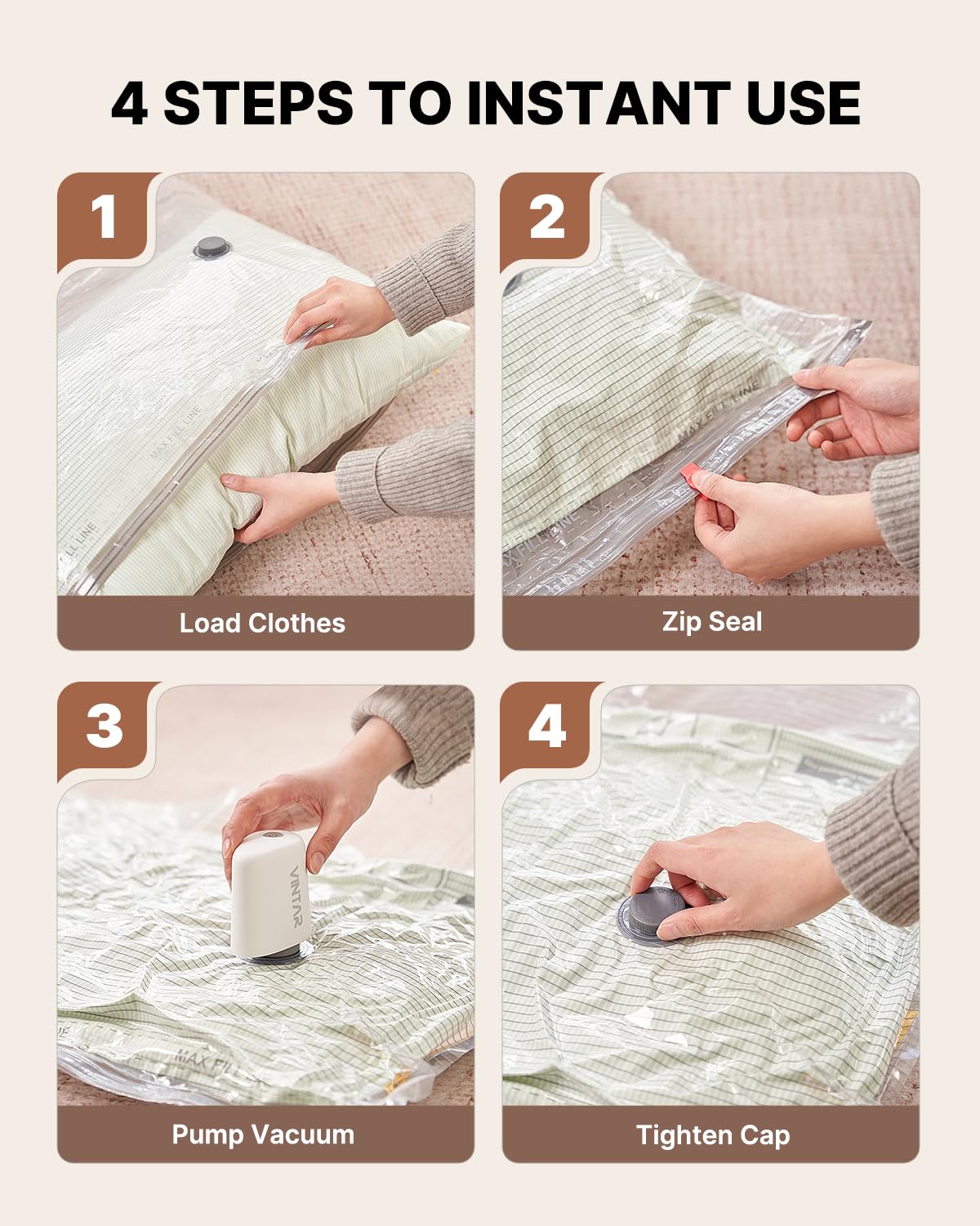 VINTAR durable airtight bags with turbo-valve and seal ensure freshness.