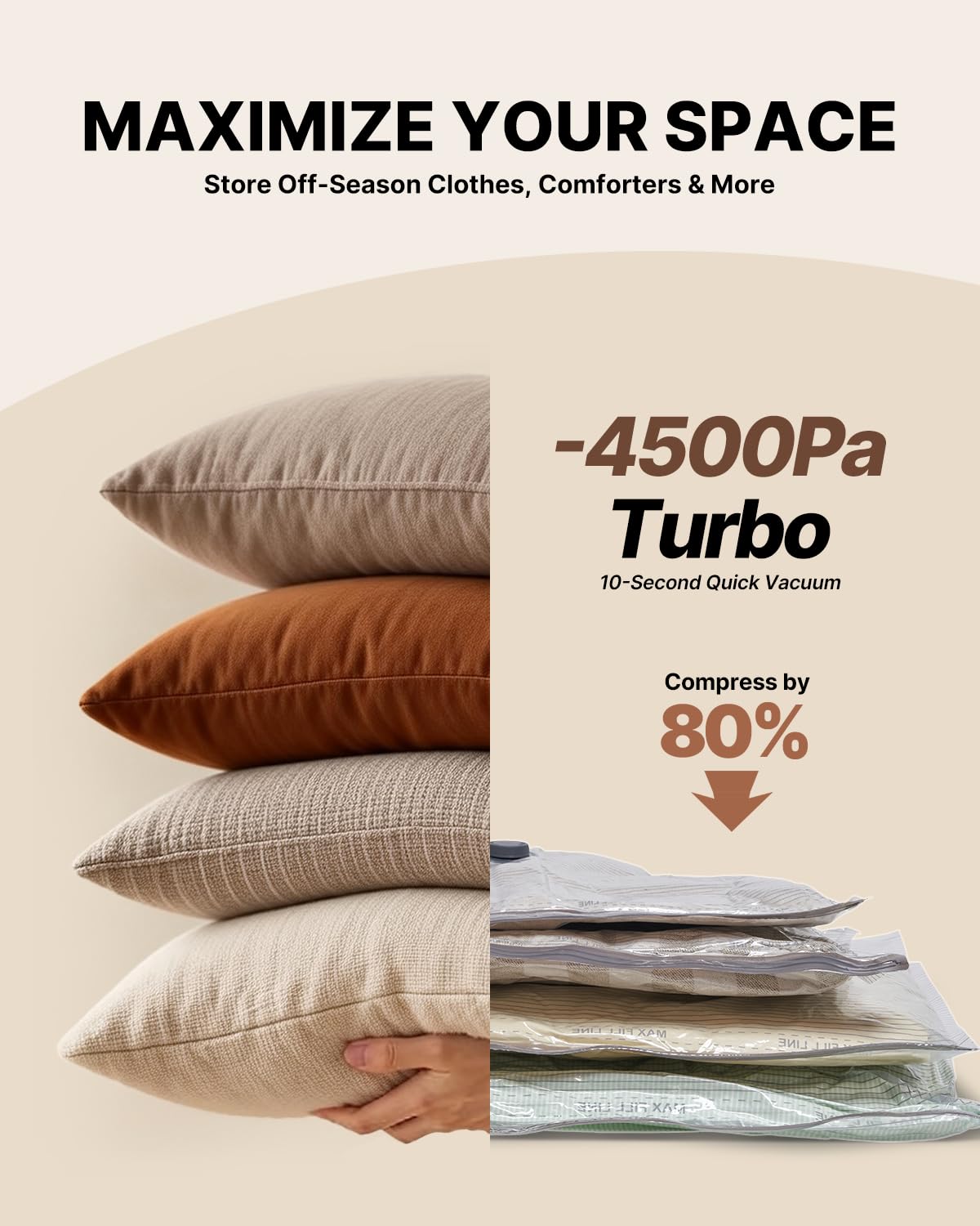 VINTAR space saver bags provide up to 80% bulk reduction for storage.