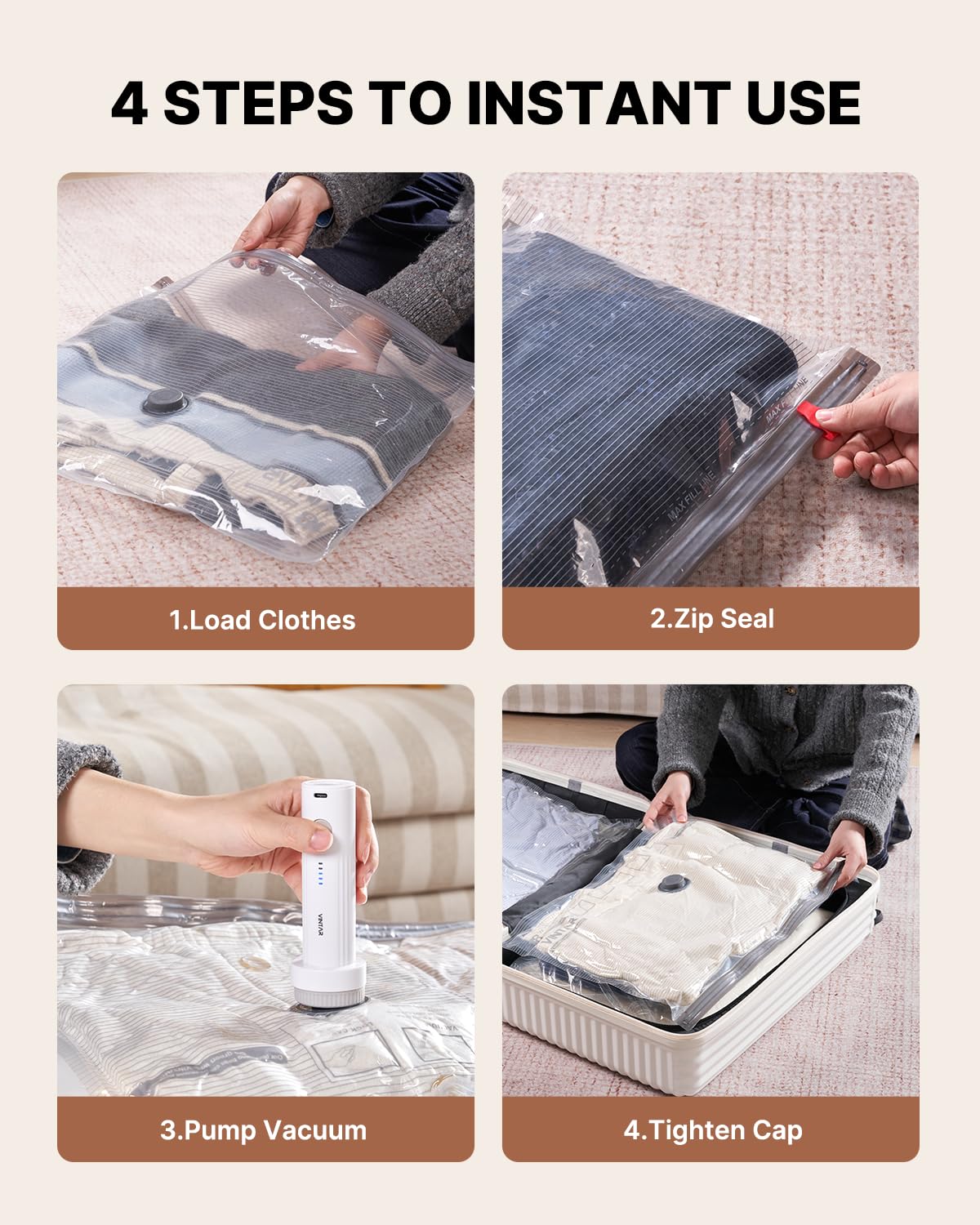 VINTAR space-saving bags maximize luggage capacity on trips.