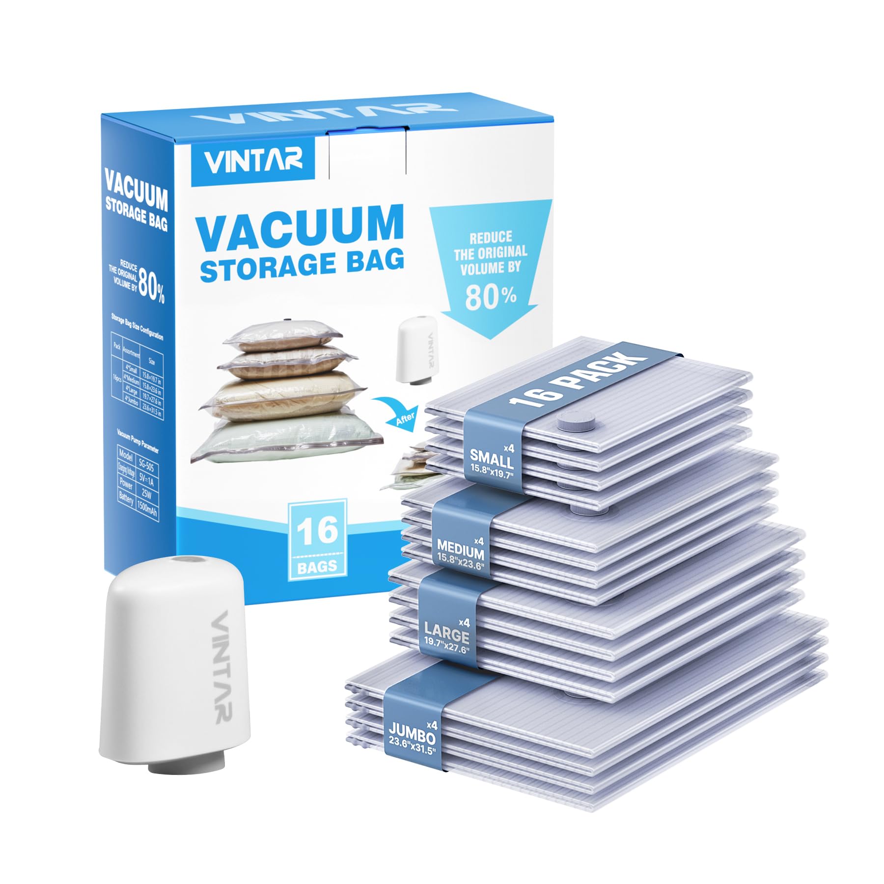 VINTAR travel vacuum bags kit shown for carry-on packing and space efficiency