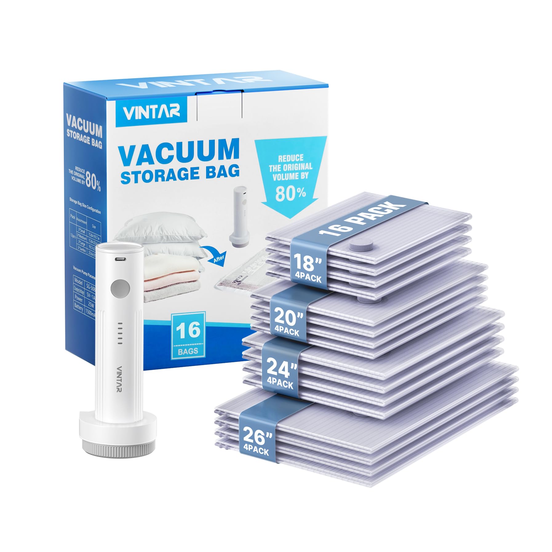 VINTAR vacuum bags for travel with wireless pump for fast packing.