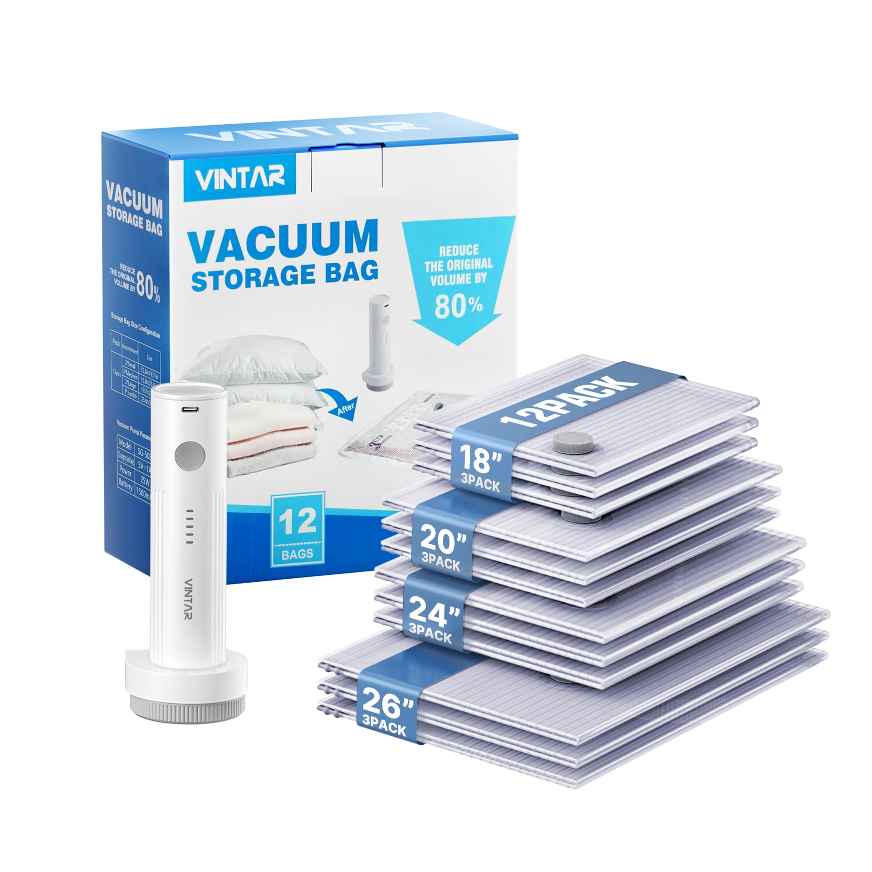 VINTAR vacuum bags travel set overview with clear material for quick content checks.