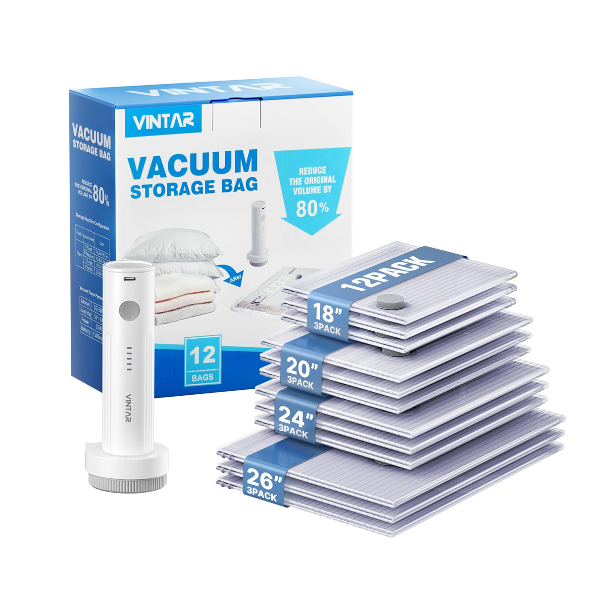VINTAR vacuum bags travel set overview with clear material for quick content checks.