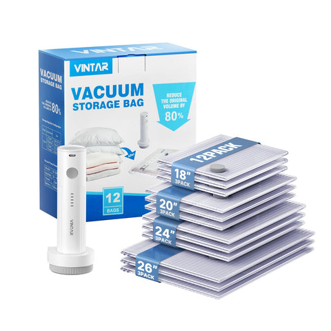 VINTAR vacuum bags travel set overview with clear material for quick content checks.