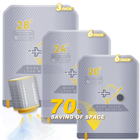 Viokei 15-pack vacuum bags with travel pump for compact packing.