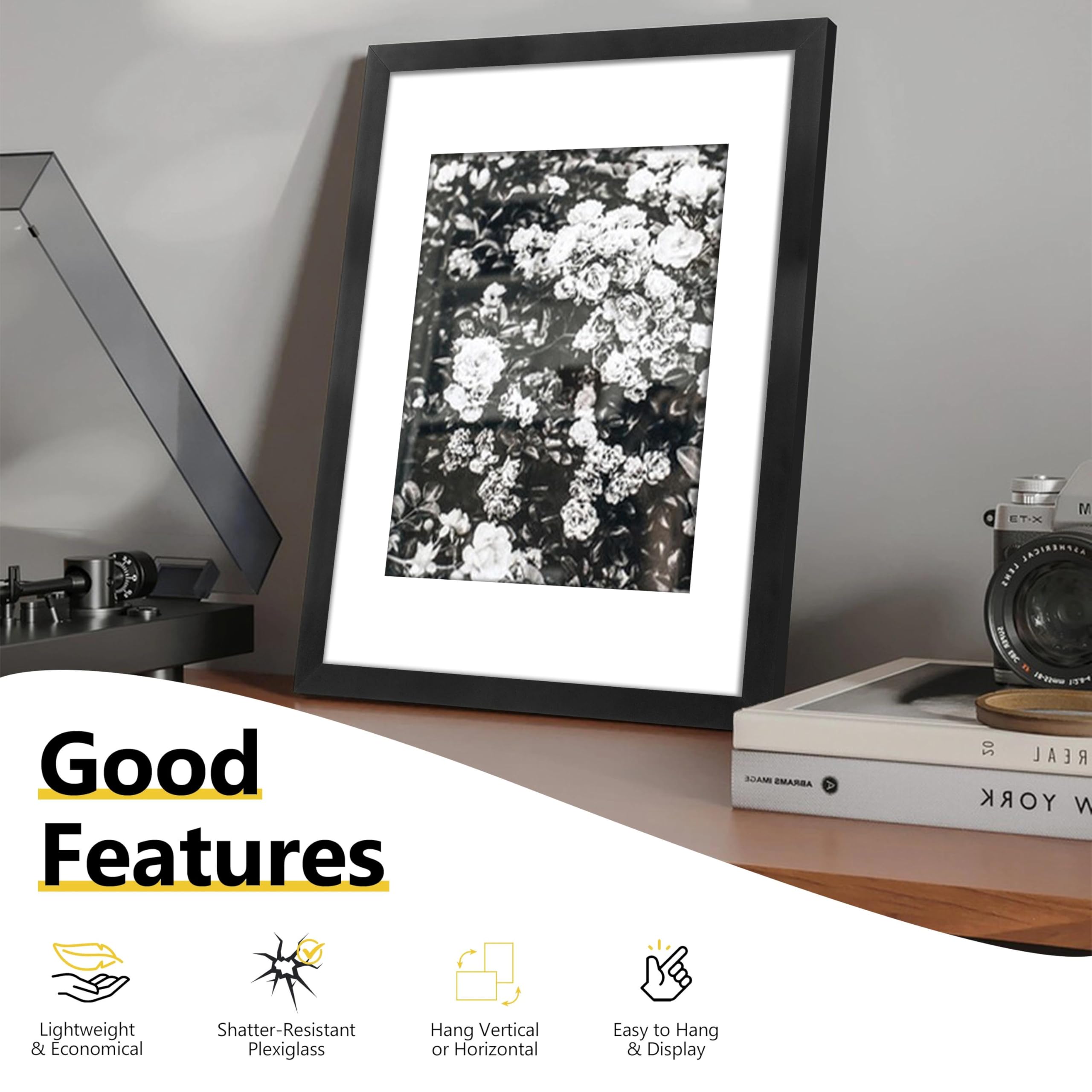 VIOLABBEY 11x14 frame with hanging hooks for vertical or horizontal wall installation.