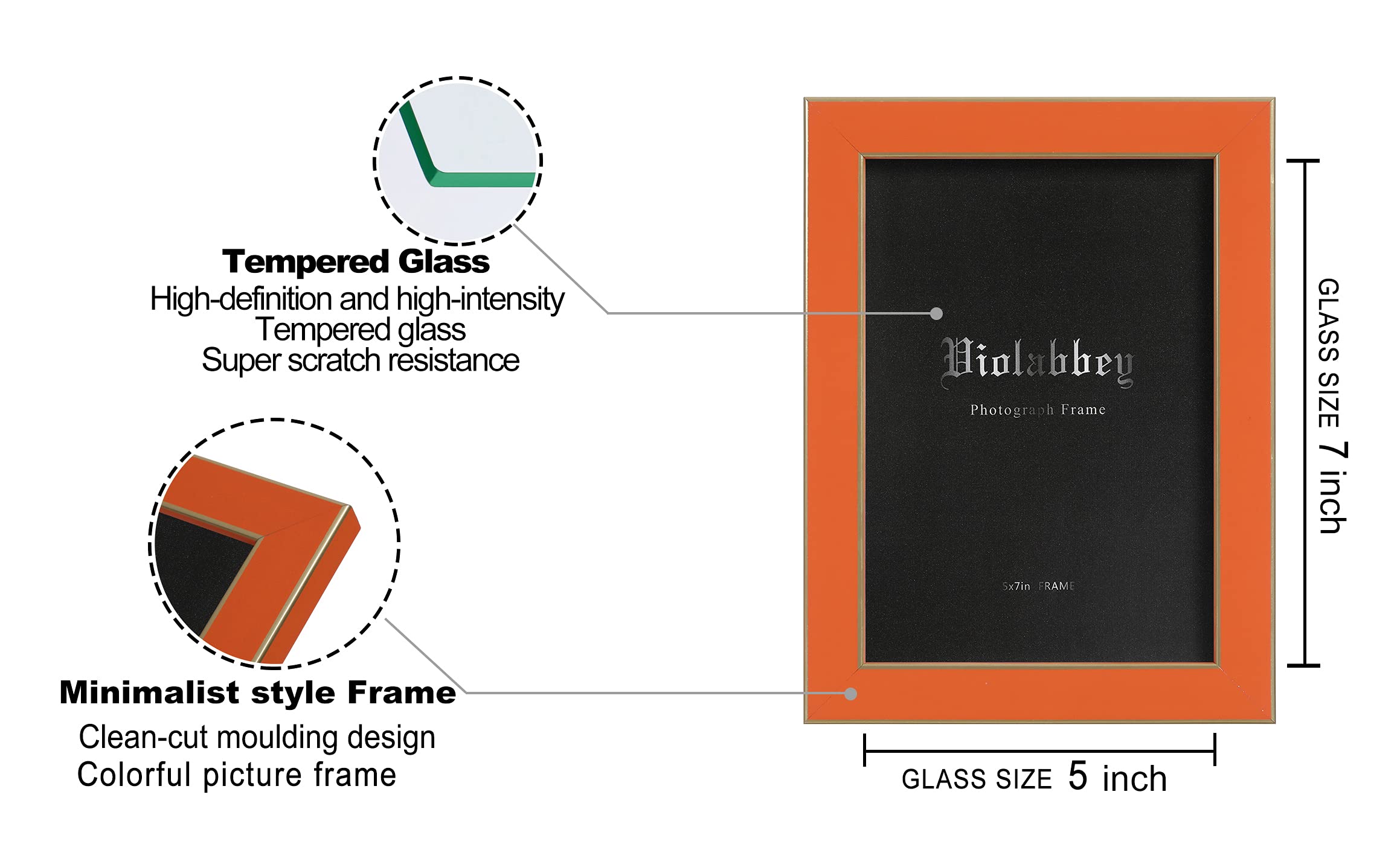 VIOLABBEY 5x7 orange frame adds vibrant accent to photo displays.